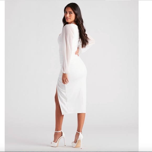 WINDSOR | White Marjorie Formal Chiffon Sleeve Midi Dress (size medium) - Picture 3 of 6
